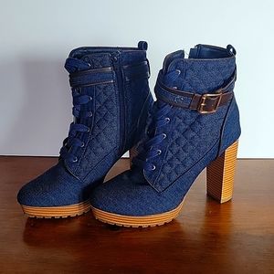 Blue denim Justfab heeled boots size 8.5